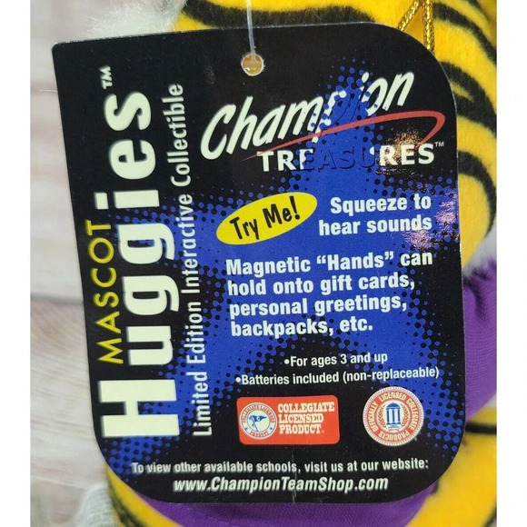 Champion Treasures Mascot Huggies Plush LSU Tiger Stuffed Animal Sound 5" New - Picture 6 of 8